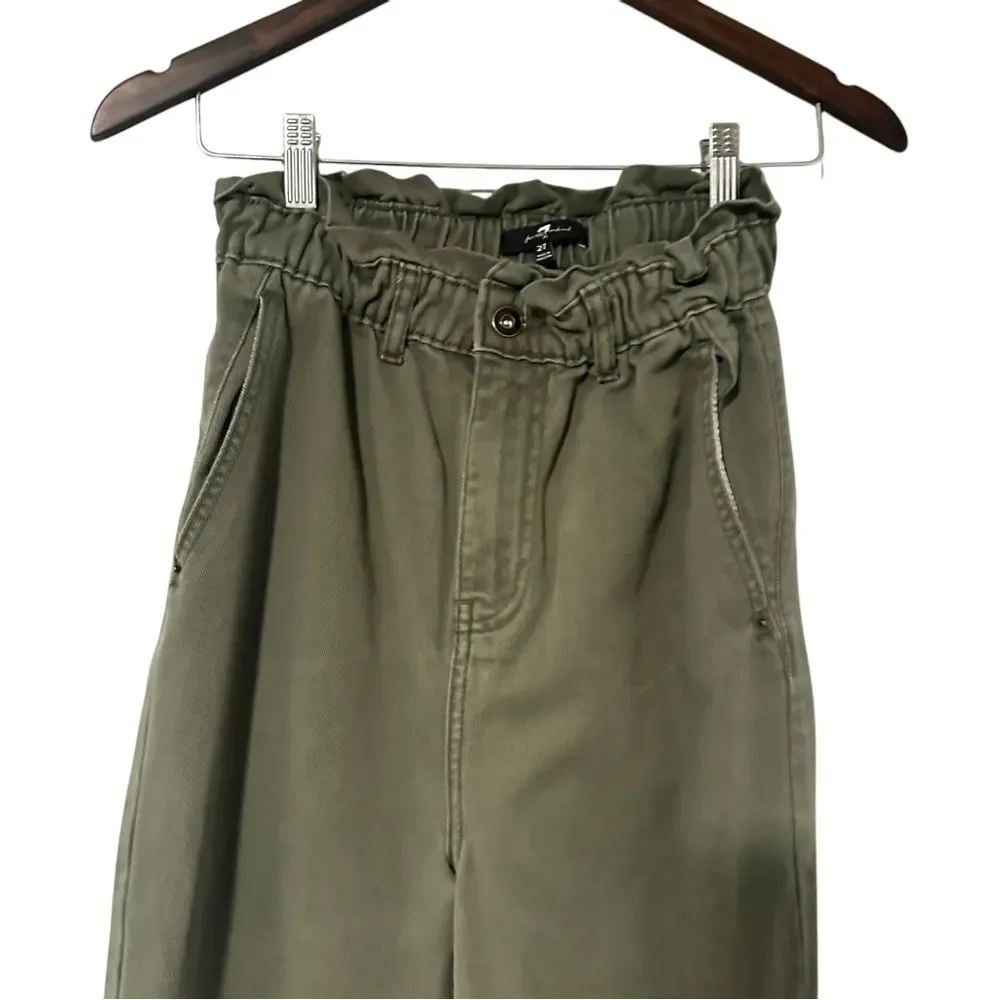7 for all Man Kind Military Olive Green Cotton Paper bag‎ style Pants Sz 27 - Picture 2 of 10